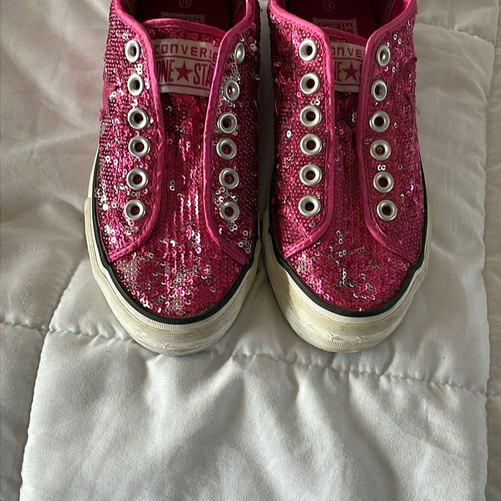 Converse All Star Pink Sequin Sneakers Girls Size 5.5 Slip On